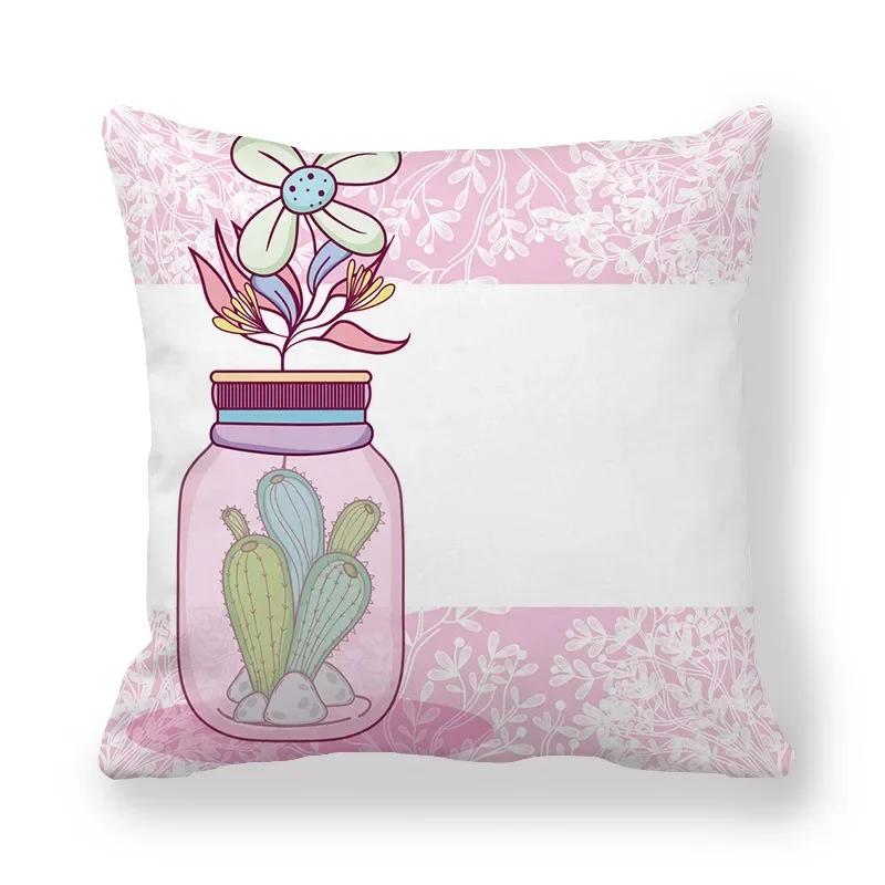 Office Sofa Car Cushion Cover Luxury Home Decor Pillow Cover Purple Hand Painted Cactus Pattern