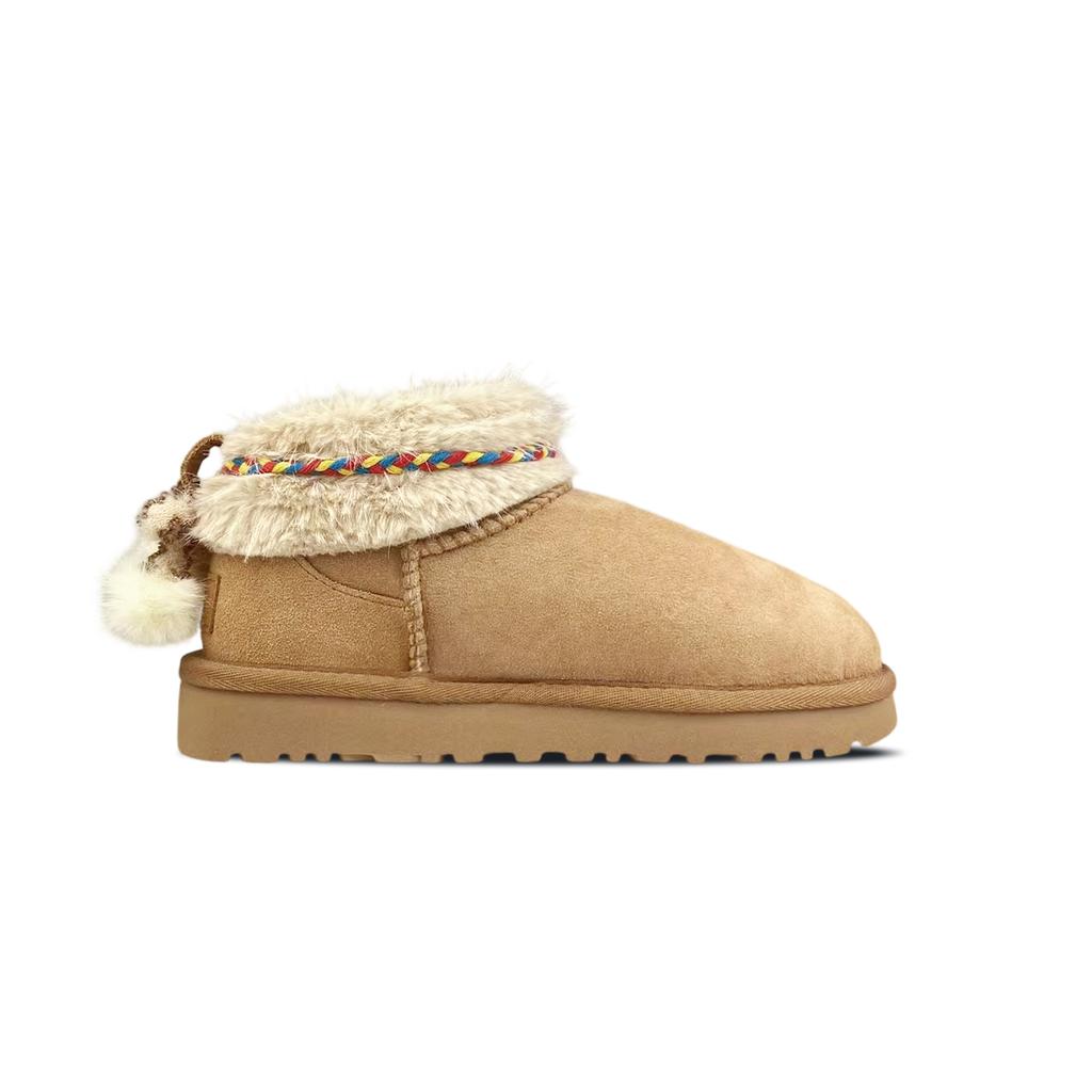 UGG CLASSIC ULTRA MINI Sheepskin Thermal Ankle Length Snow Boots Women's Chestnut Brown 1116109-CHE(Team401-)