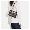 Coach Klare 22 Presbyopia Print Cartoon Patch Snap Closure Canvas with Leather Shoulder Crossbody Bag Small Size Women's Khaki and Black