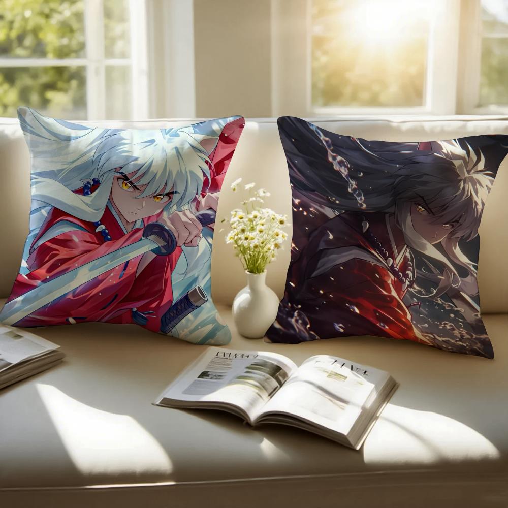 Classic Anime IInuyasha Cushion Cover Pillowcase Antidustmite Invisible Zipper Short Plush Sofa Cushion