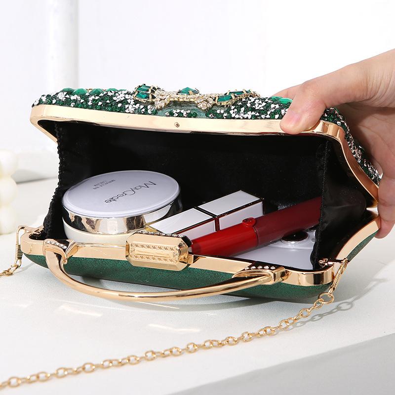 Luxury Party Evening Gold Diamond Women's Handbag Multi Crystal Strap Set Wedding Wallet Matching Wallet Handbag 2025 New Gift