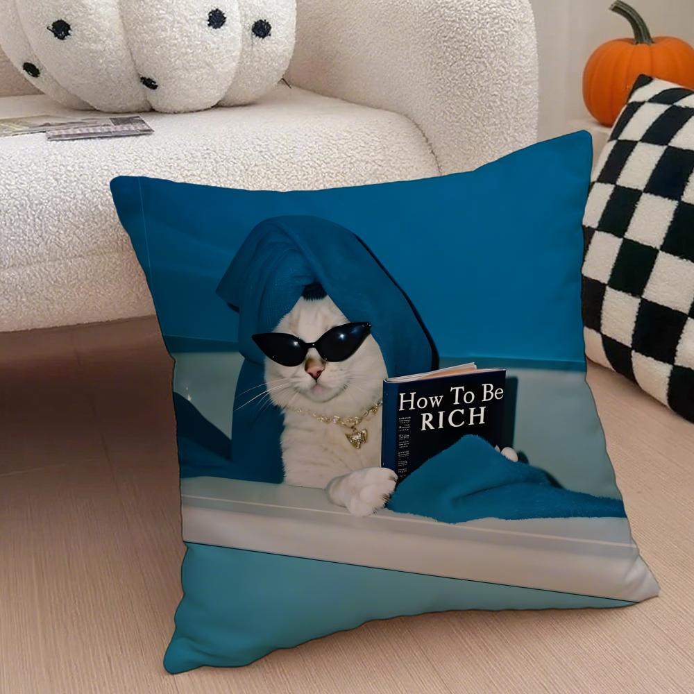 Stylish Whimsical Fashion Cats Cushion Cover Throw Pillow Cover Hidden Button Durable Polyester Chair Cushion