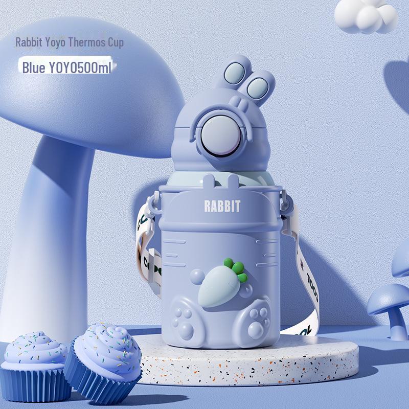 High-Value 316 Stainless Steel Cartoon Rabbit Thermos Cup with Straw for Children and Students