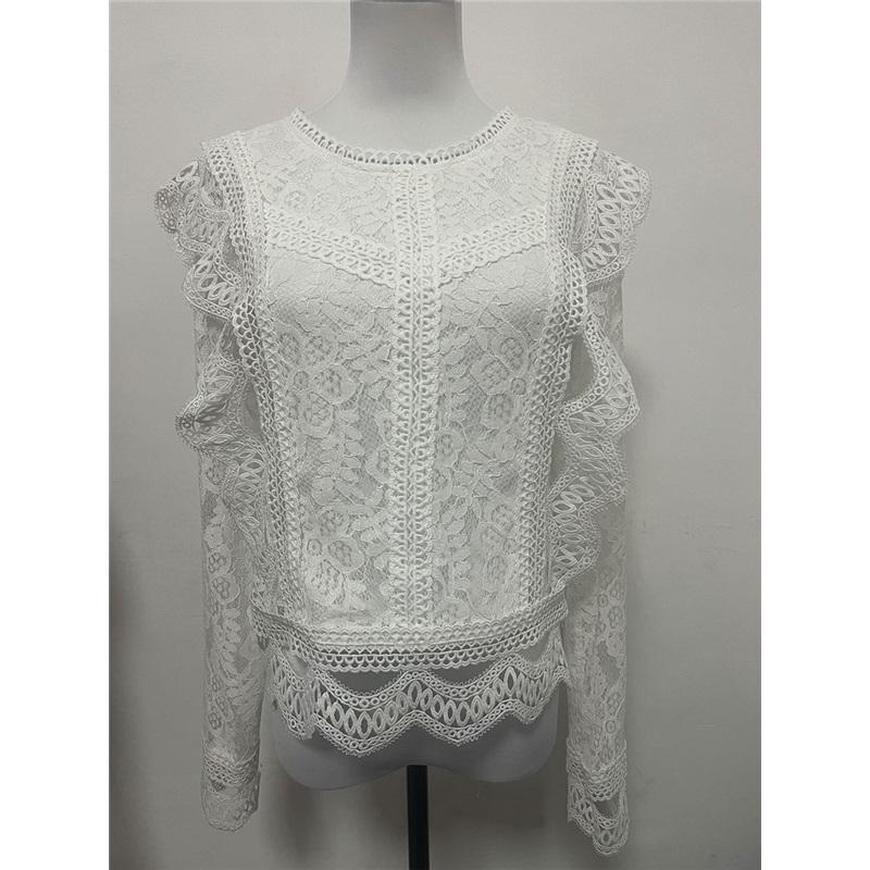 Solid Color Bottoming Sexy Hollow Lace Long-sleeved Women's Lace Shirt Jacket Top