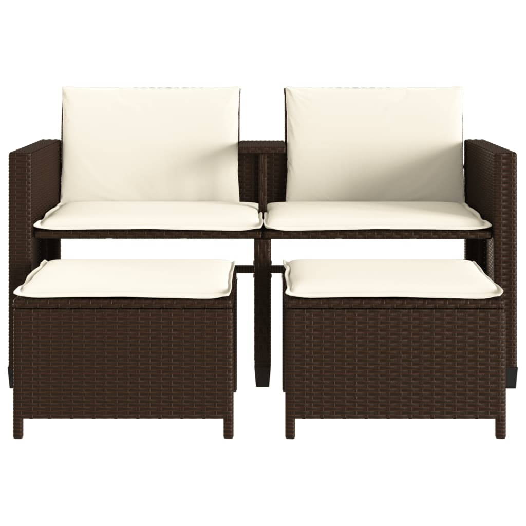 Vidaxl 2-Os. Garden Sofa with Table and Stools, Brown, Poly Rattan