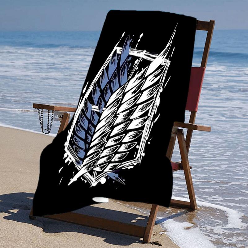 proof beach towel with a Attack on Titan2 pattern - soft,absorbent,quick-drying,machine washable - perfect for swimming,camping,bathing