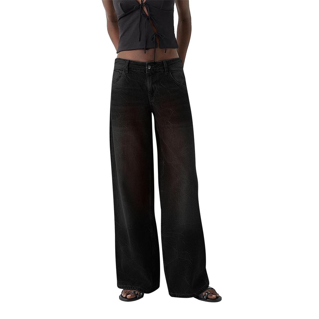 Ladies Fashion Retro Personality Wash Old High-Waisted Retro Loose Straight Leg Jeans