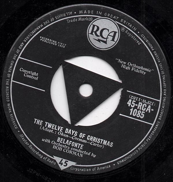 

7inch Record HARRY BELAFONTE, BOB CORMAN S ORCHE - The Twelve Days Of Christmas 45RCA1085 RCA 1958 UK Pop Used
