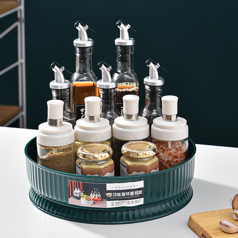 360 Degree Rotating Kitchen Spice Rack Plastic Multifunctional Storage Shelf Home Organizer