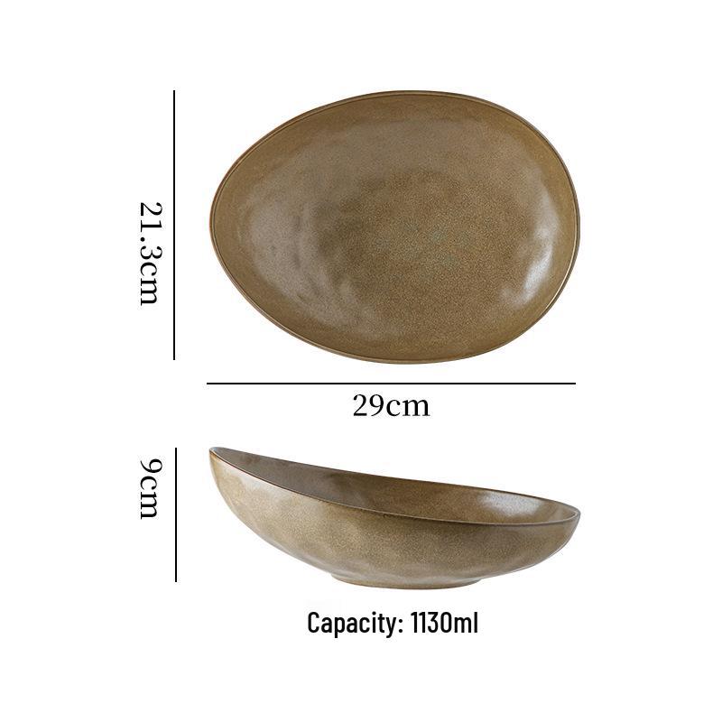 Japanisches Retro-Keramikgeschirr: Grobes Steingut Dessert-, Suppen- und Pastateller für Restaurants oder Hotels