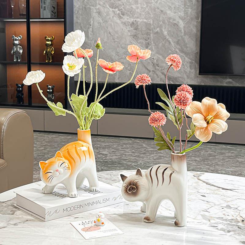 Cute Ceramic Vase Creative Living Room Hydroponics Flower Arrangement Table Cartoon Cat Decorative Ornaments