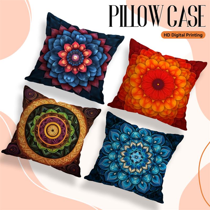 Home Decor Colorful Mandala Pattern Digital Printed Pillow Covers Pattern Cushion Cover Suitable for Sofa Bedroom Car Pillow