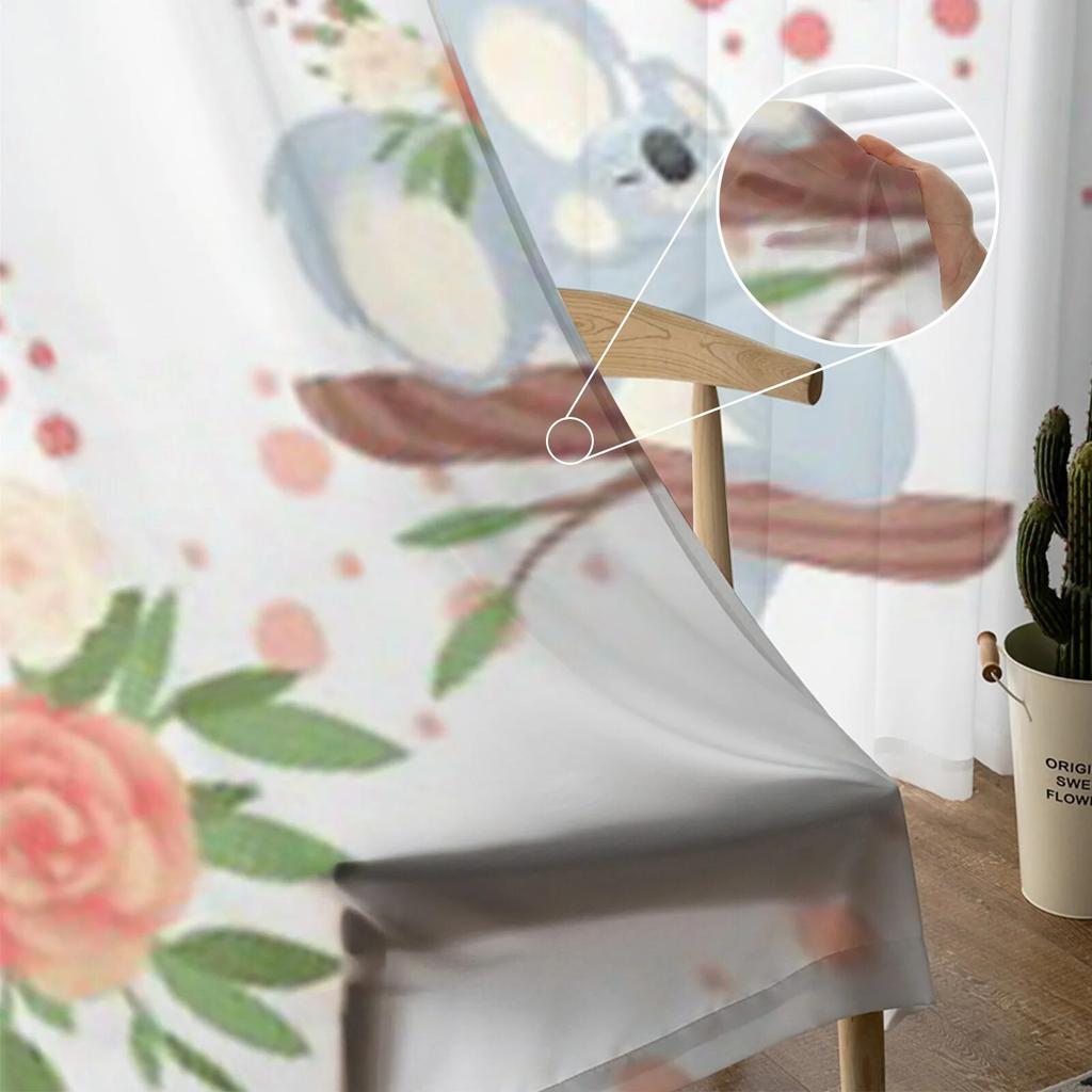 Śliczne szare Koala z kwiatami przezroczyste zasłony do sypialni tiulowe zasłony do salonu do zasłon woalowych okien kuchennych