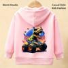 Spring and Summer Children's Fun Dinosaur Car Casual Hooded Sweatshirt - Boys' and Girls' Round Neck Cute Breathable Top