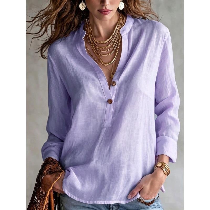 TIFICY Moda feminina casual primavera outono cor sólida estampa manga comprida blusas e camisas