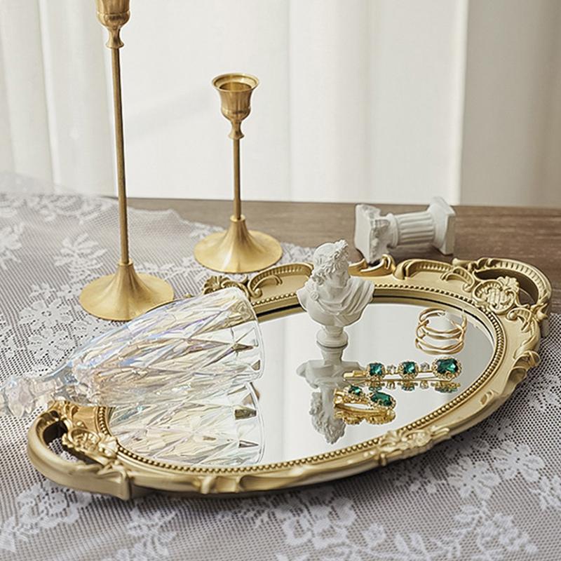 Metal Storage Tray Jewelry Display Plate Retro Dessert Fruit Cake Plate with Handle for Decor Hotel Cafe Serving Tray