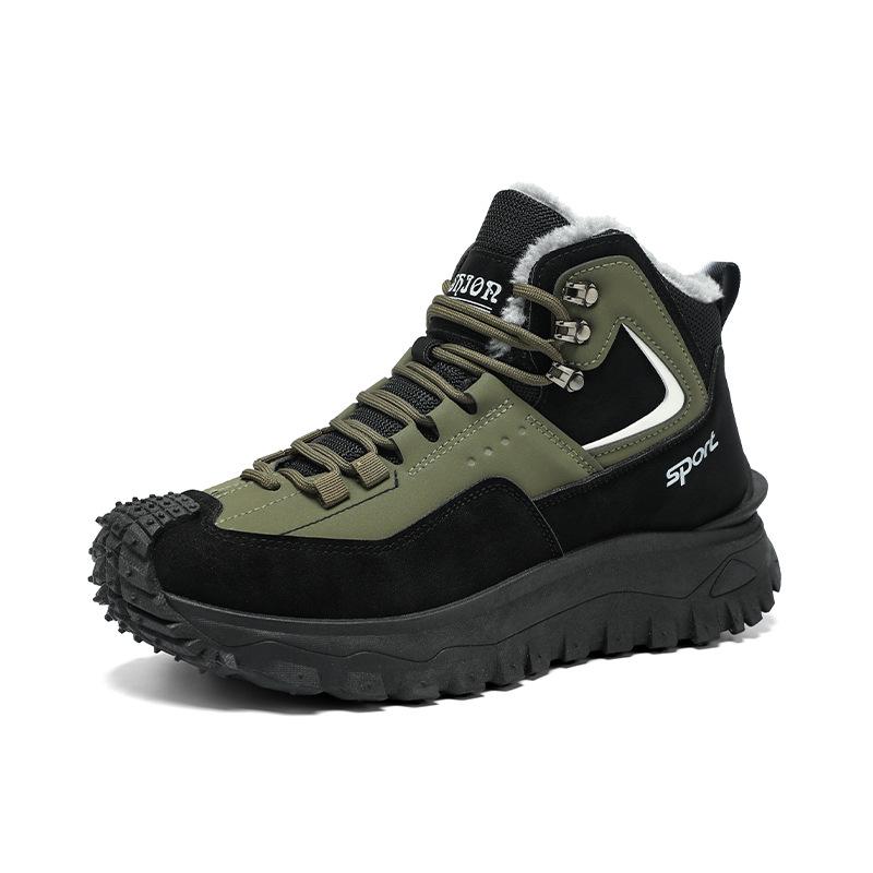 Plus-Size Men's Fleece-Lined High-Top Winter Snow Boots, Non-Slip, Wear-Resistant Martin Style.