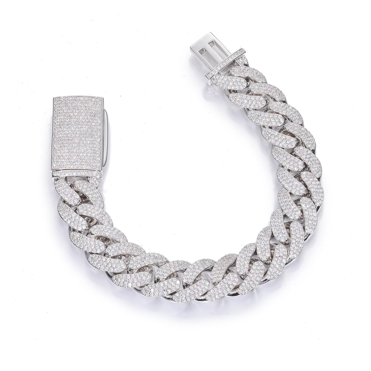 High-quality Trendy 15mm 18K Gold Plated Hip-hop Moon-shaped Cuban Chain Bracelet-Unisex 3-row Cuban Bracelet Bracelet&7inches(17.78cm) серебряный