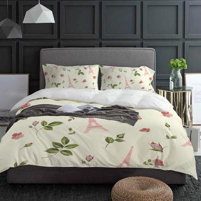Spring Pink Flowers Green Leaves Eiffel Tower Duvet Cover With Pillow Case 3pcs Bedding Set Quilt Cover Double Bed Home Textile