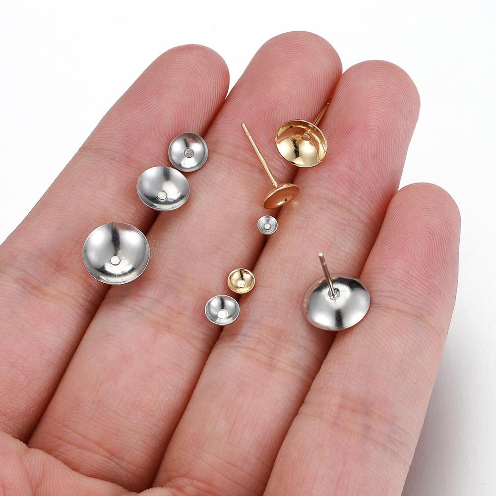 50pcs 3-8mm Stainless Steel Ear Studs Base for Pearl Earrings Earring Base for Jewelry Making DIY Gold Color Accessories