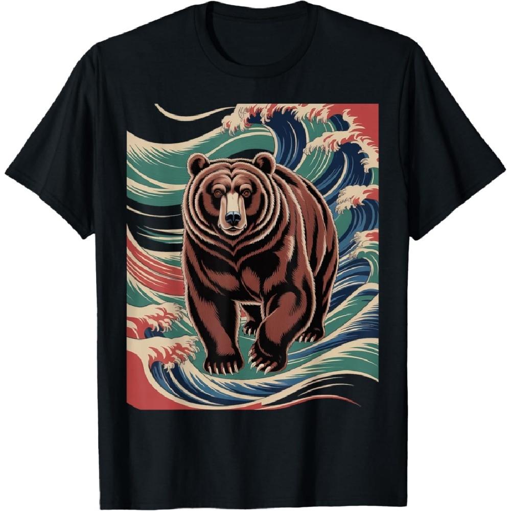 

Bear Ukiyo-e Wave Japanese Art Dynamic Woodblock Style T-Shirt S