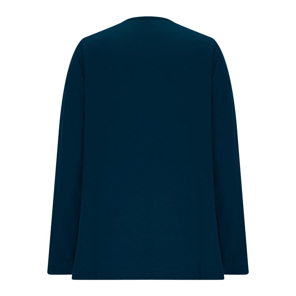 Ladies' Fashionable Casual Hollow V-neck Solid Color T-shirt Long Sleeved Top