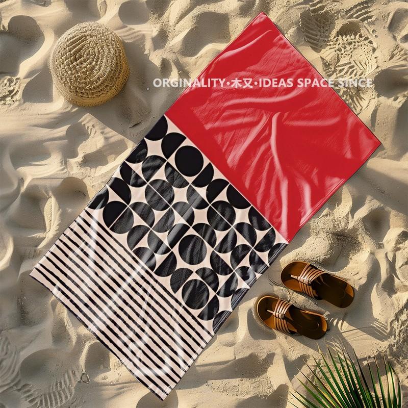 Geometric Retro Striped Patchwork Beach Towel Patterned Sunscreen And Windproof Suitable For Swimming Pool Camping Travel