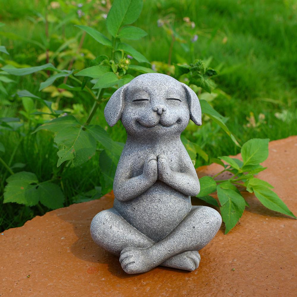 Nové zahradní ozdoby Meditující pes Buddha Meditační socha psa Jóga Pes Modlitba Zenová socha Buddhy Pes