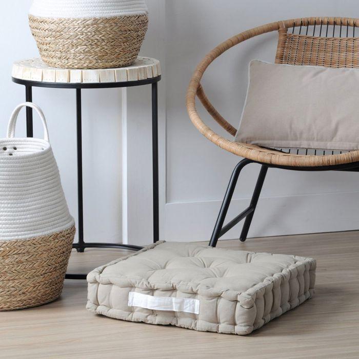 Coussin de sol - duo - 45x45 cm - 100% coton - couleur lin - poignée écru