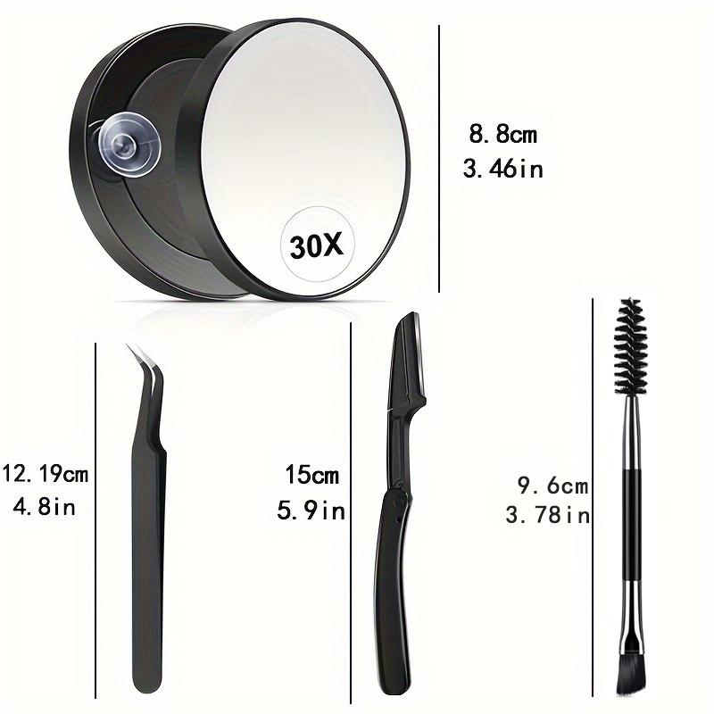 30X Magnifying Mirror, Small Magnifying Mirror with Suction Cup and Tweezer,Eyebrow Brush, Eyebrow Razor,As a Travel Magnifying