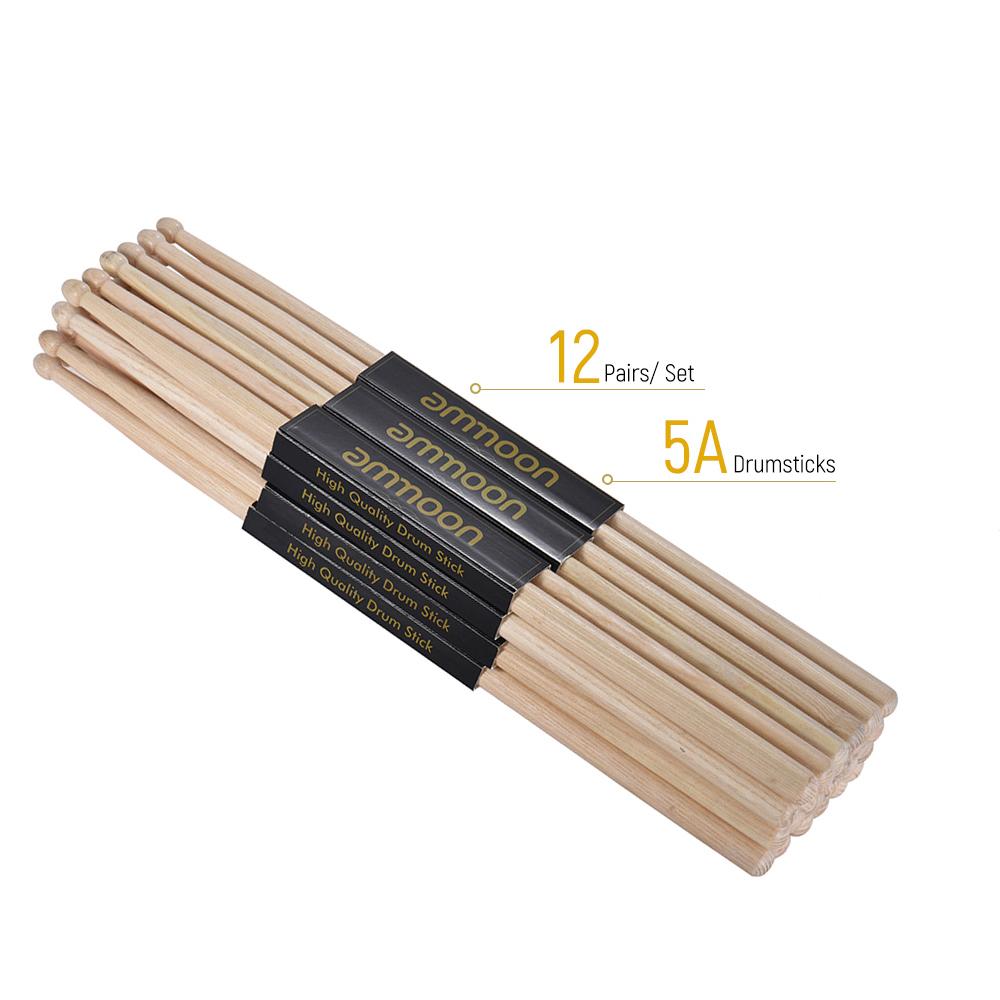 ammoon 12 Pairs of 5A Wooden sticks Sticks Fraxinus Mandshurica Wood Set Accessories