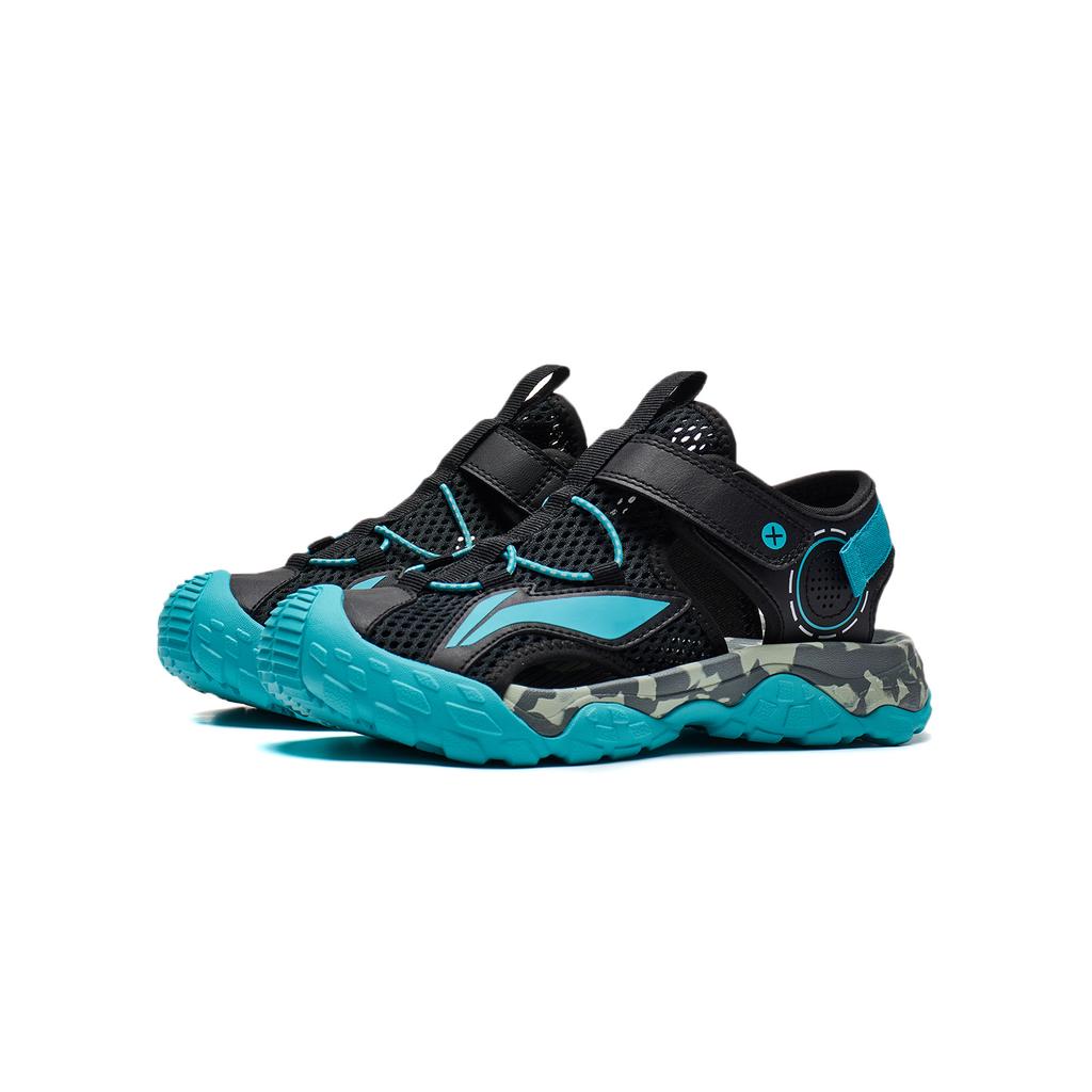 Li Ning Kids Sports Lifestyle Synthetic Leather Fashion Simple Versatile Lightweight Shock Absorbing Low Top Sandals Kids Sandals Black YKUT032-13A