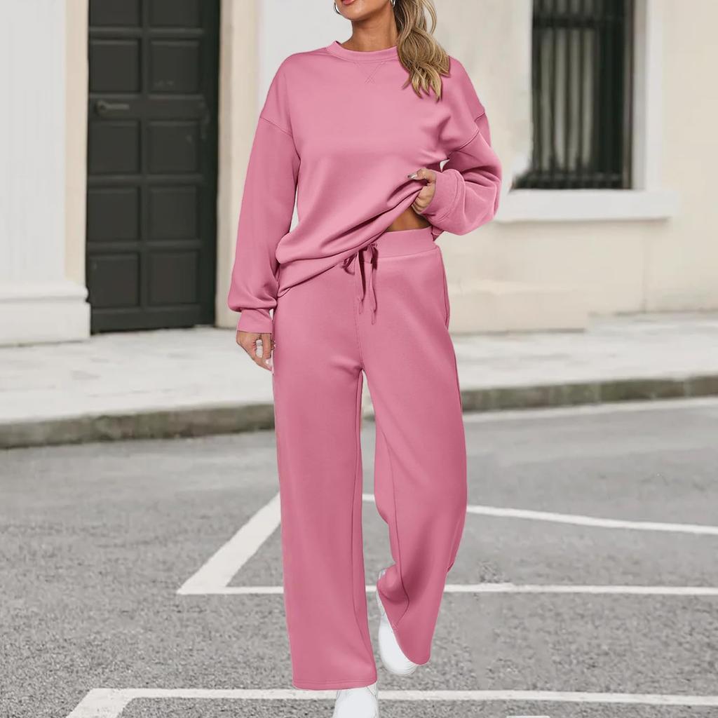 Women's Sports Suit: Solid Color Pullover, Drawstring Straight-leg Sweatpants, Women's Two-piece Casual Suit