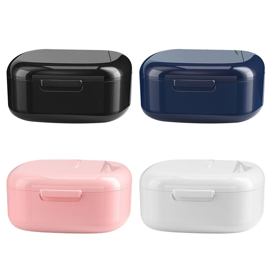 Pouzdro na zubní protézu s nastavitelným namáčecím táckem a odtokovými otvory pro zubní protézy, retainery, alignery, hygienická čisticí krabička, plast potravinářské kvality