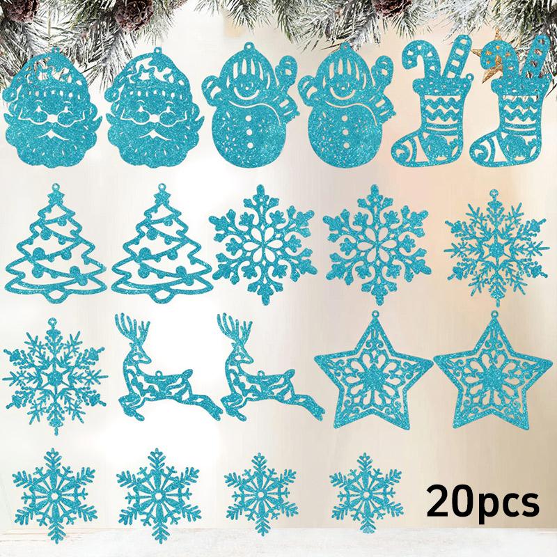 20Pcs Christmas Tree Decoration Hanging Ornaments Tree Snowman Reindeer Santa Snowflake Ornaments for New Year Winter Party