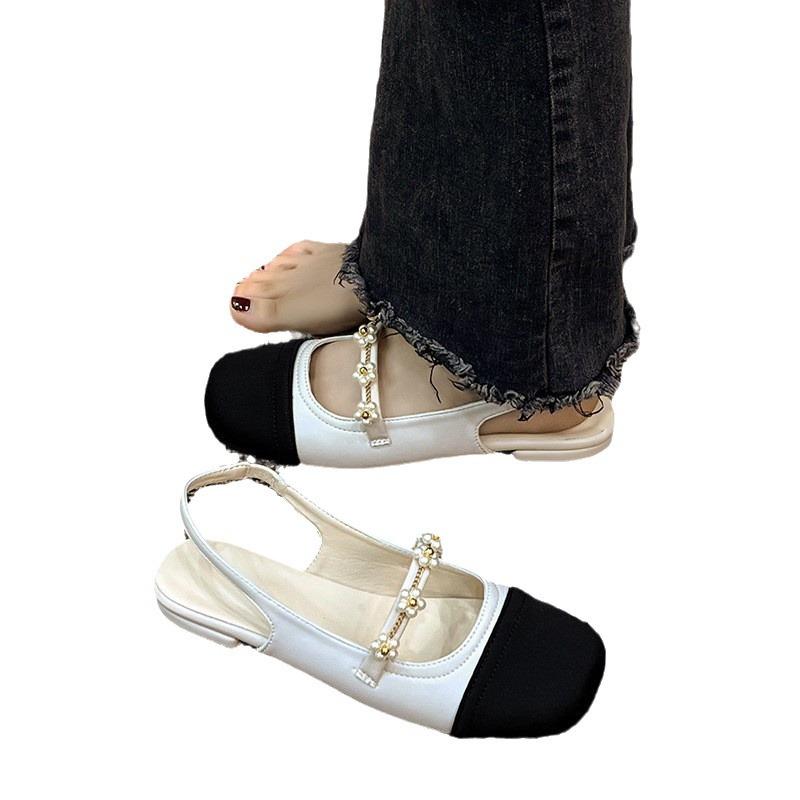 Spring and Summer New Small Fragrant Chain Mary Jane Sandals Women's Retro Square Head Single Shoes Color Matching Bag Head Low Heels