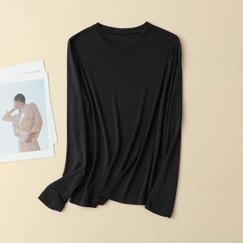 Women's Heavyweight Mulberry Silk Long Sleeve Top - Warm 160g, Small Round Neck, Perfect for Autumn/Winter