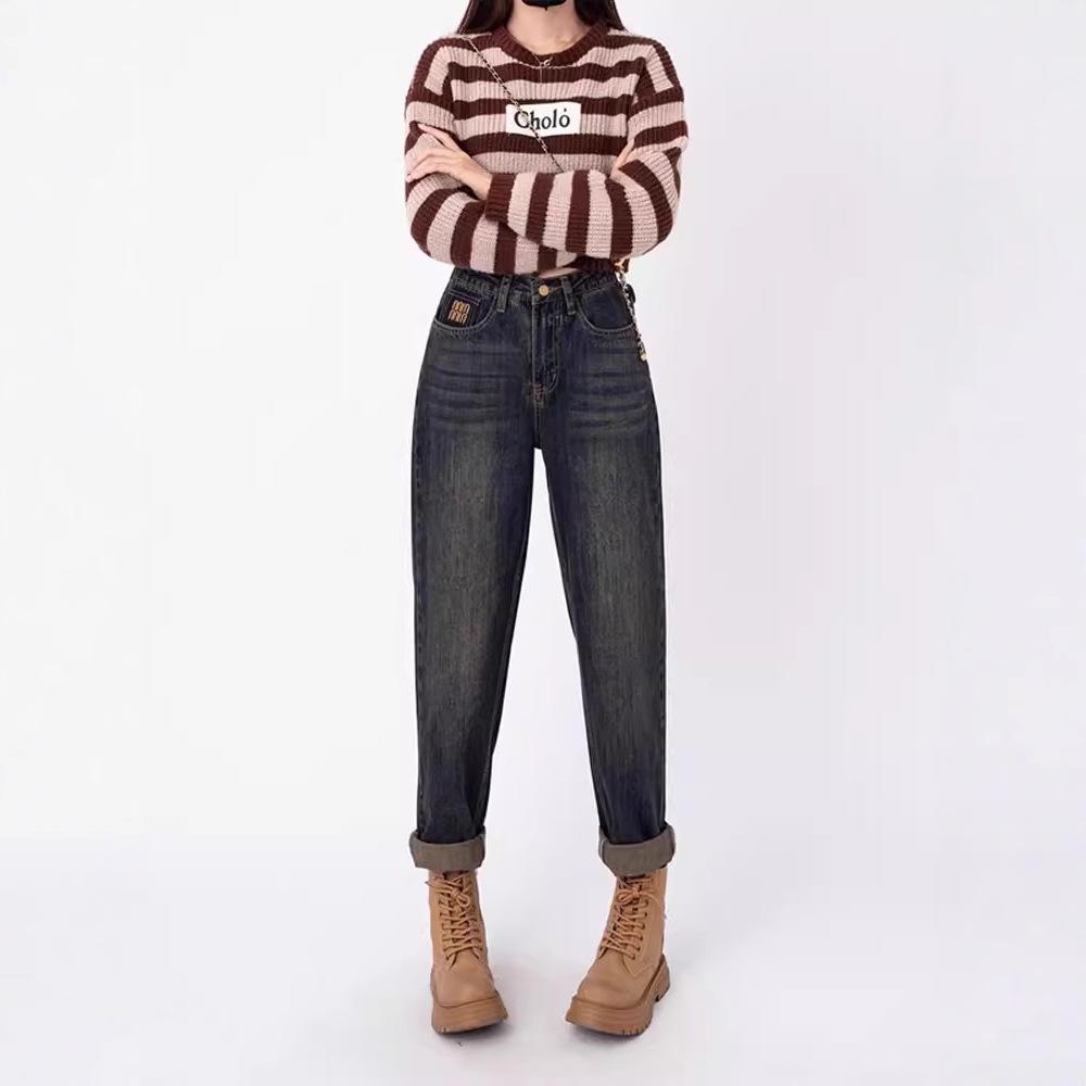 Harem Jeans: Damskie 2025 Jesień/Zima Luźny Krój, Wyszczuplające, Wszechstronne, Plus Aksamit i Grube Spodnie Taty