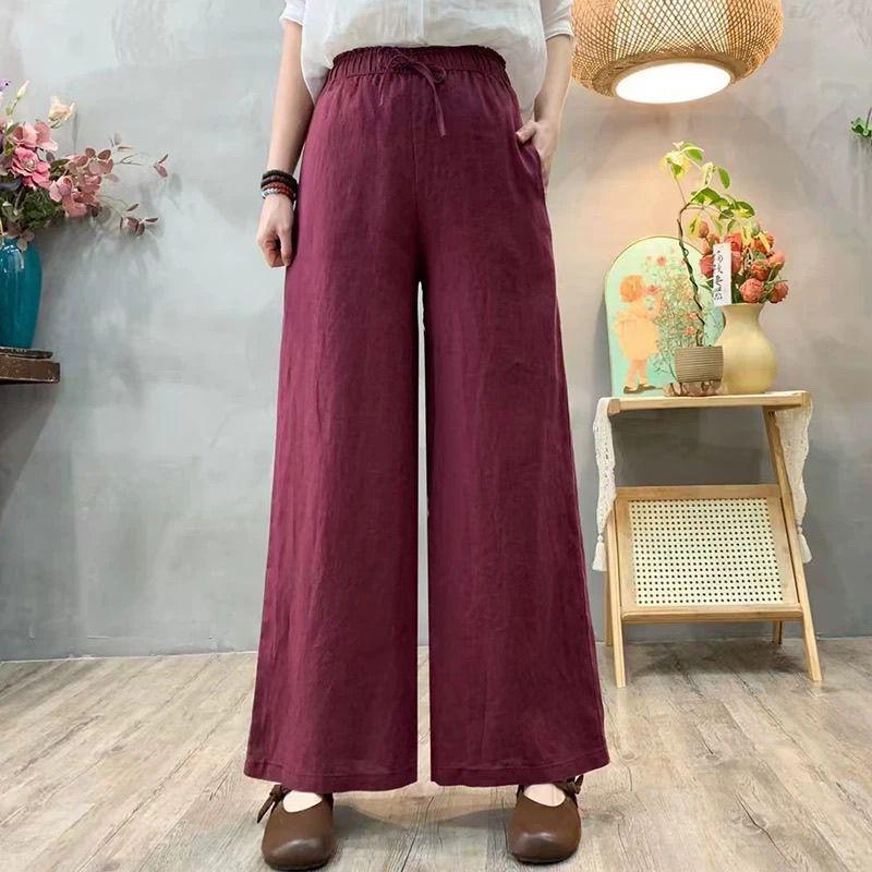Cotton and Linen Pants Women's High-waisted Loose Pants Casual Pants Tethered Elastic Waist Summer Thin Trousers New