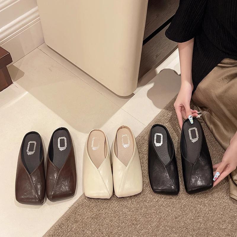 Fashion Fashionable Slip-ons for Women Square Toe Large Size 42 Flat Women's Shoes Light Spring Casual Outdoor Fashion Smooth New Mules