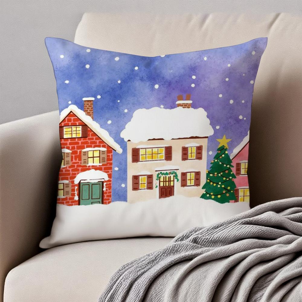 Christmas Cushion Cover Pillowcase Antidustmite Invisible Zipper Short Plush Sofa Cushion