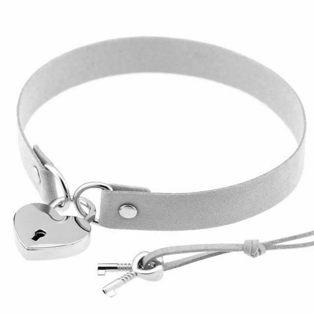 Heart Pendant Locking Collar With Key Choker Necklace Slave Restraints Collars & Leashes
