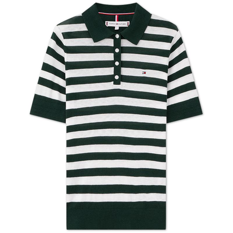 Tommy Hilfiger Women's Striped Lyocell Blend Short Sleeve Polo Knit Shirt
