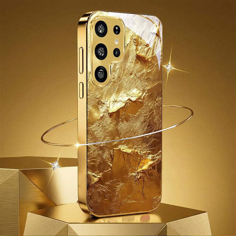 Gilded texture electroplated glass phone case suitable for Samsung Galaxy S26 S25 S24 S22 S21 S20 FE/Ultra/Plus anti drop