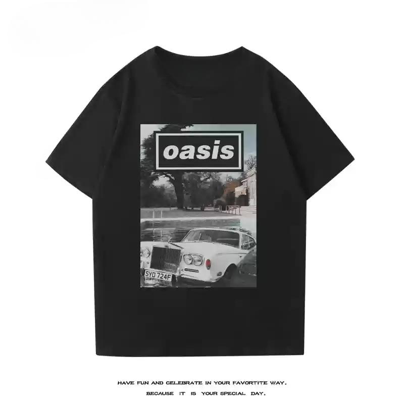 2024 Oasis Short Sleeve T-shirt Men's Spring/summer New Cotton Rock American Retro Rock Perimeter Casual Half Sleeve