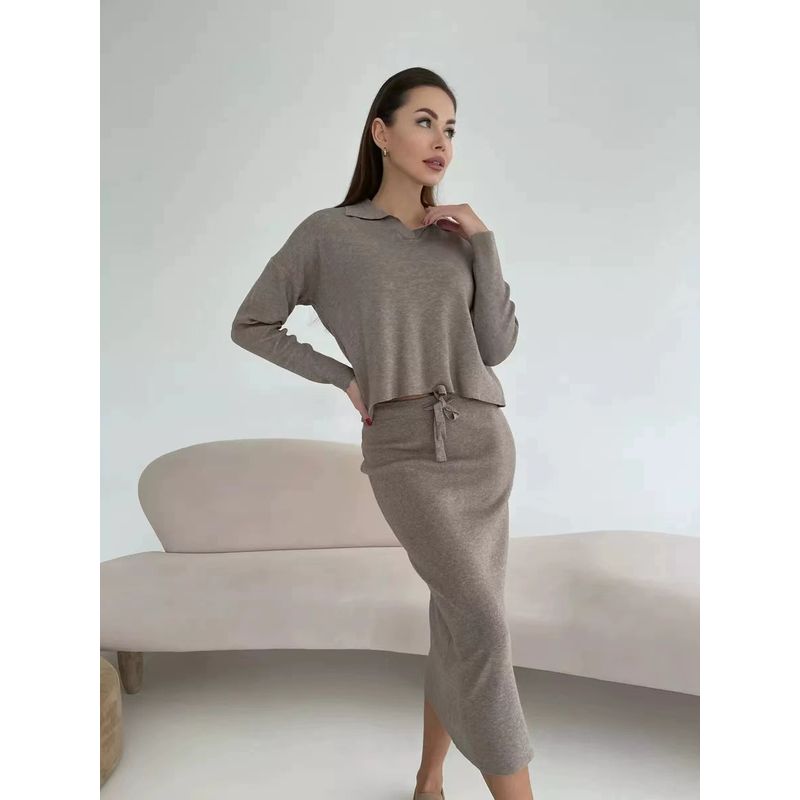 European and American New Knit sweater Lace-up Skirt sets Knited Sweater and Skirt Set