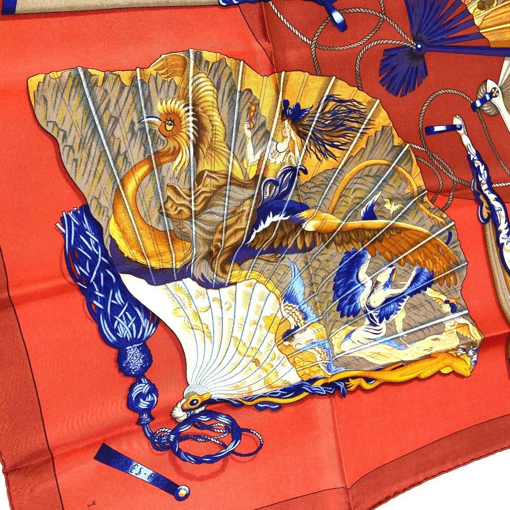 HERMES Japanese pattern fan BRISE DE CHARME Enchanting breeze Carre 90 Scarf