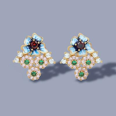 Orecchini a Fiori Stile Bohemien Squisiti Gioielli Smaltati Fatti a Mano Fiore Blu da Donna per Orecchino Regalo di Compleanno Gioielli da Festa