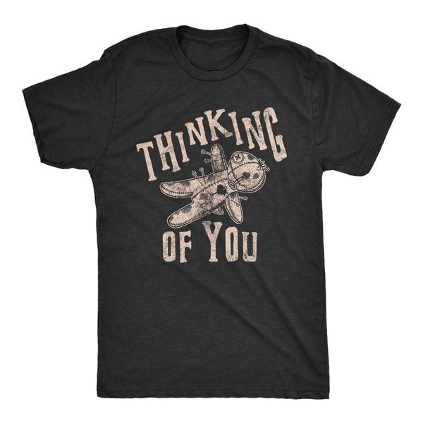 Thinking Of You Short Sleeve Crew Neck Voodoo Doll Graphic Tee Funny T-shirt for Men Women Casual Wear