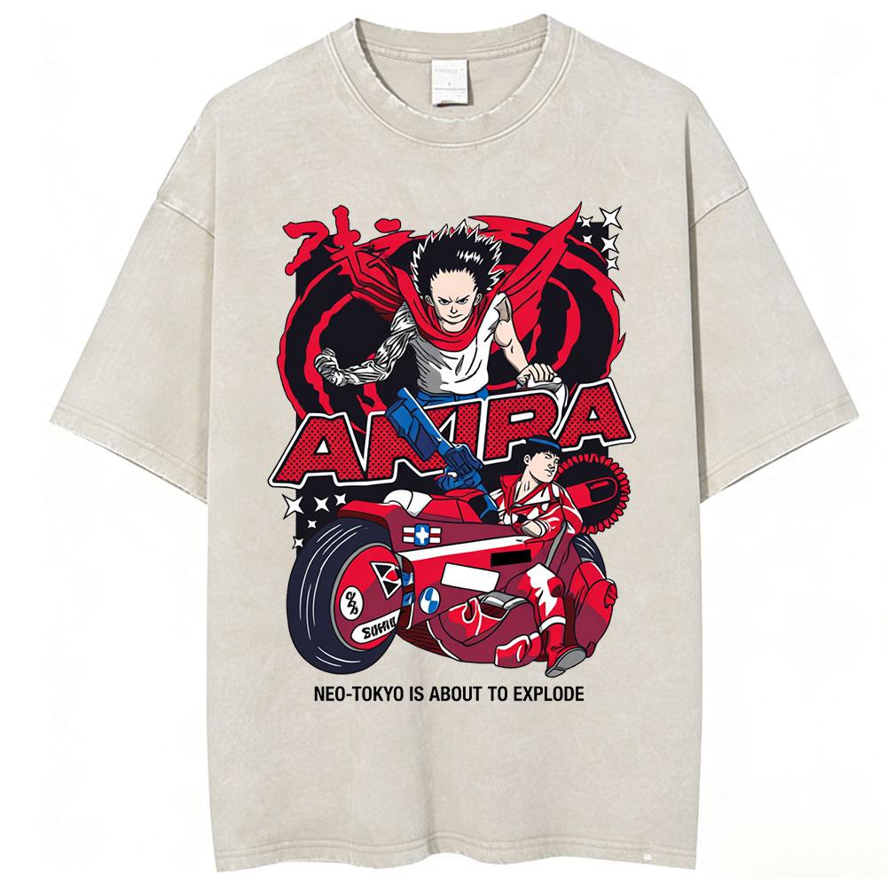 Anime Akira Vintage Washed T Shirts 90s Manga Shotaro Kaneda Graphic Tshirt Men Women Clothing Cotton Casual Oversized Tshirts
